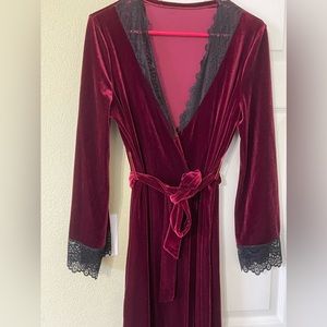 Velvet and lace burgundy robe cover up